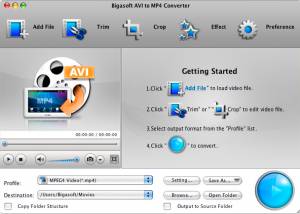 Bigasoft AVI to MP4 Converter for Mac screenshot