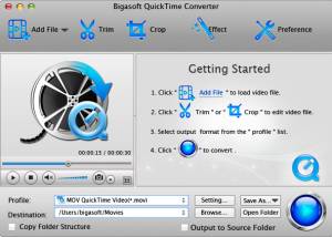 software - Bigasoft QuickTime Converter for Mac 5.8.0.8857 screenshot