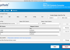 SysTools CSV to vCard for Mac screenshot